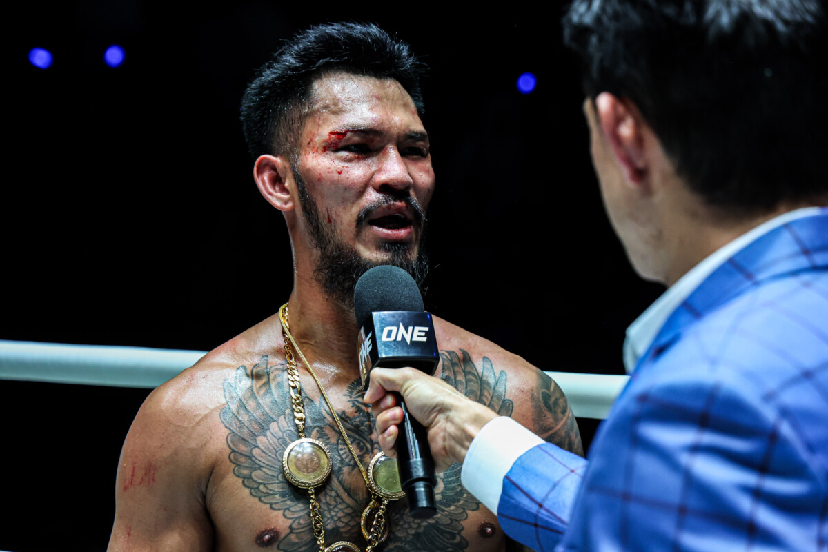 Suakim PongSuphan PK gives speaks to Mitch Chilson after defeating Nabil Anane at The Inner Circle 25.