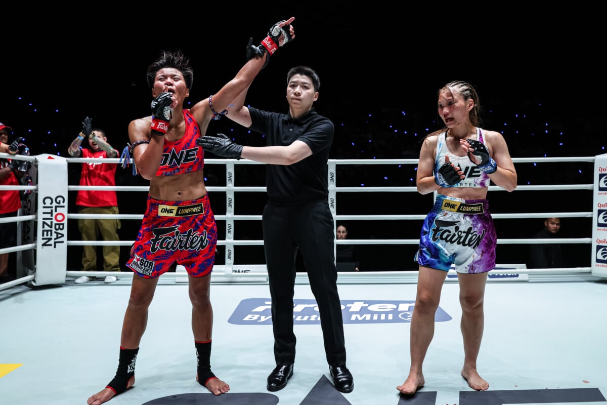 Nongnuk celebrates following her win against Saya Ito at The Inner Circle 26