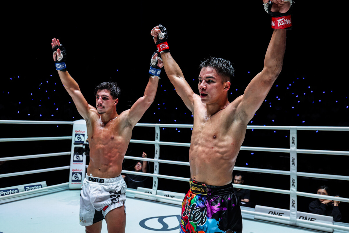 Ramadan Ondash and Johan Ghazali raise their hands after a three-round war at The Inner Circle 24