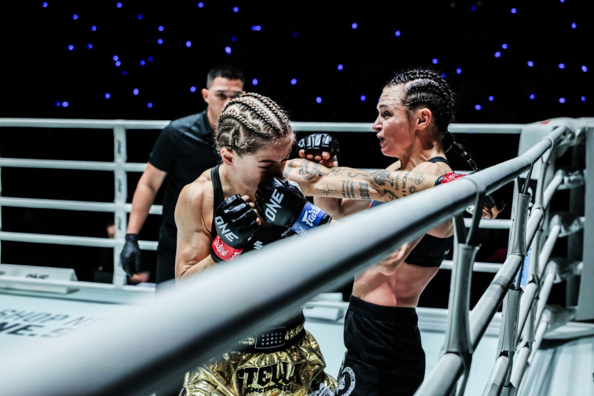 Stella Hemetsberger attempts a left hand on Natalia Diachkova at ONE Fight Night 46