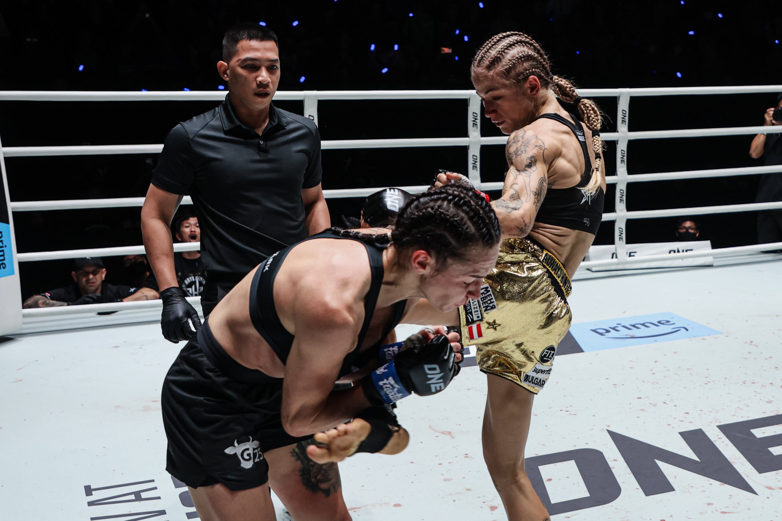 Stella Hemetsberger lands a body kick on Natalia Diachkova at ONE Fight Night 46