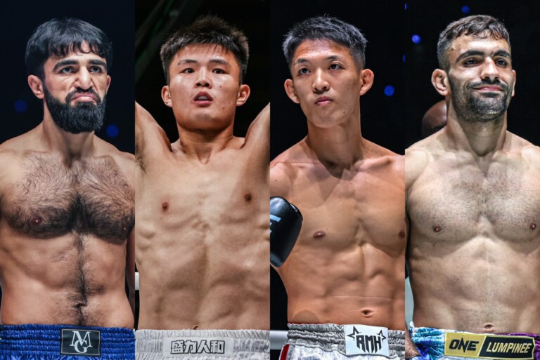 (From left) Marat Grigorian, Luo Chao, Masaaki Noiri, and Mohammad Siasarani set for ONE SAMURAI 4.
