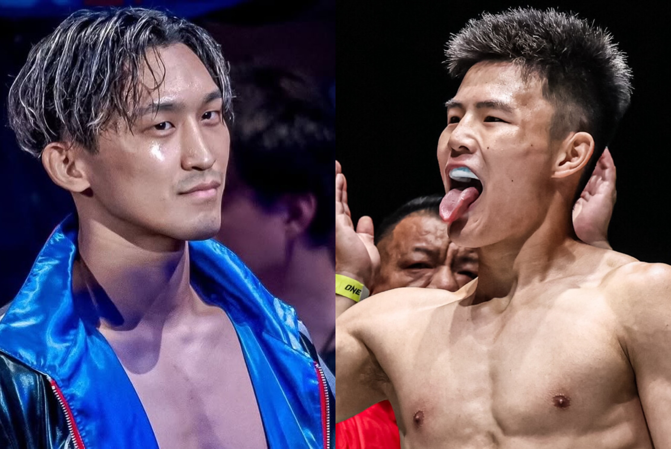 Kosuke Takagi (L) and Luo Chao (R) meet at ONE SAMURAI 2.