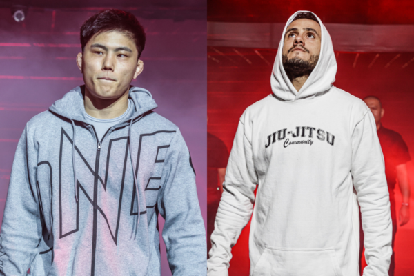 Photo collage of featherweight submission grapplers Shoya Ishiguro and Ruan Alvarenga.