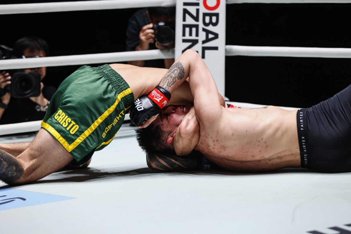 Pedro Dantas attempts a north-south choke on Hector Almonacid at ONE Fight Night 47