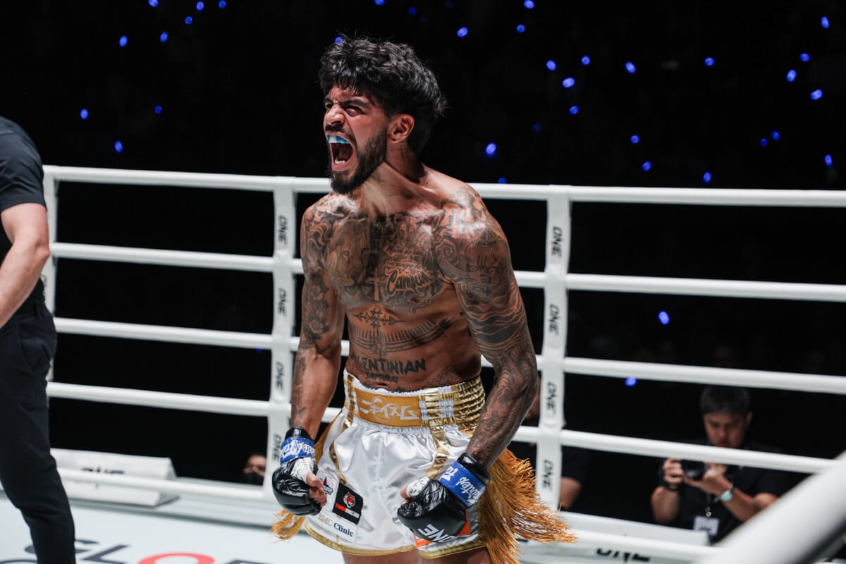 Ricardo Bravo roars after scoring knockout over Mohamed Younes Rabah at ONE Fight Night 47