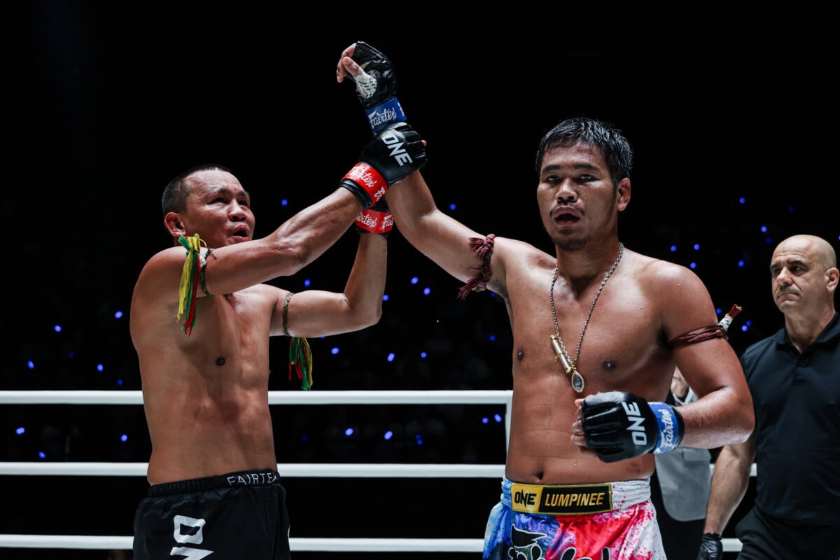 Seksan raises Muangthai's hand after their fight at The Inner Circle 30