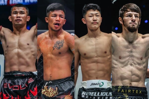 (From left) Nong-O Hama, Rodtang Jitmuangnon, Shimon Yoshinari, and Asadula Imangazaliev will be part of the 2026 ONE Flyweight Muay Thai World Grand Prix.