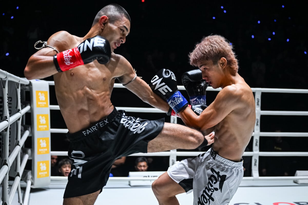 Attachai Kelasport throws a body kick on Kojiro Shiba at The Inner Circle 34