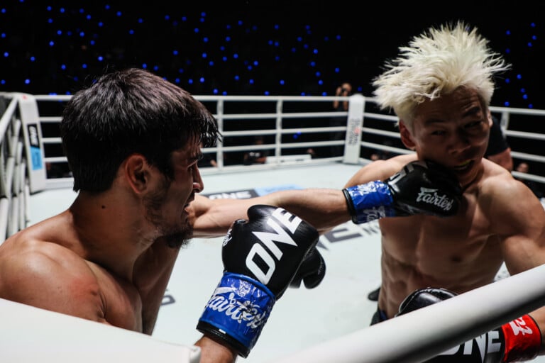 Elbrus Osmanov unleashes a left hand on Yi Yuxuan at ONE Fight Night 48