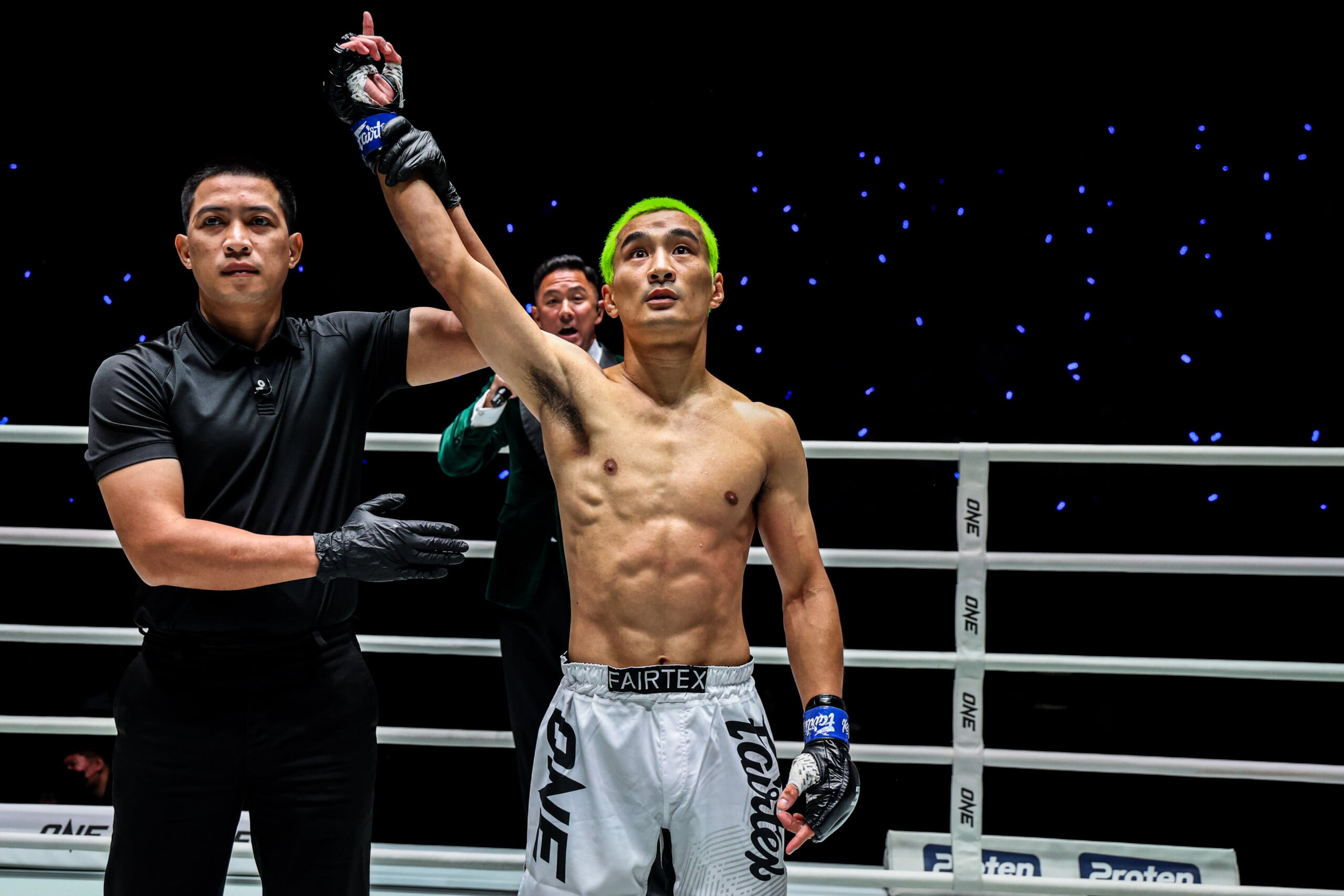 Yugo Kato gets his hand raised after defeating Fahlap Toyotarayong at The Inner Circle 33