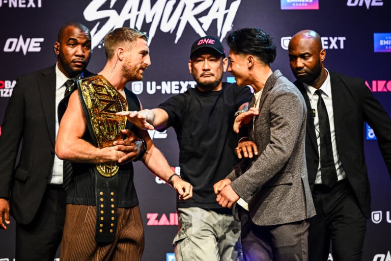 Jonathan Haggerty and Hiroki Akimoto almost come to blows at the ONE SAMURAI 4 Faceoffs