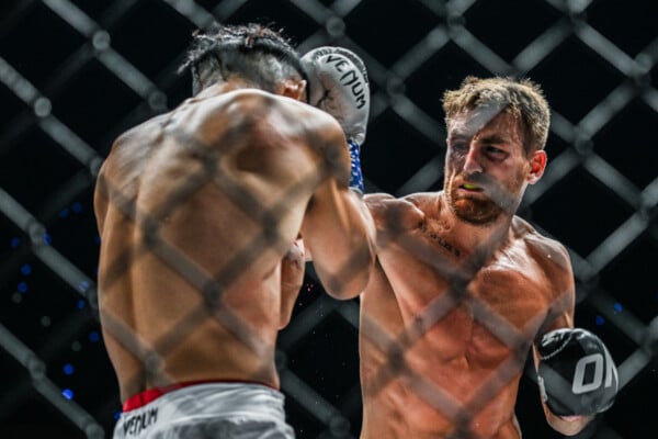 Jonathan Haggerty connects with a punch on Hiroki Akimoto at ONE SAMURAI 4.