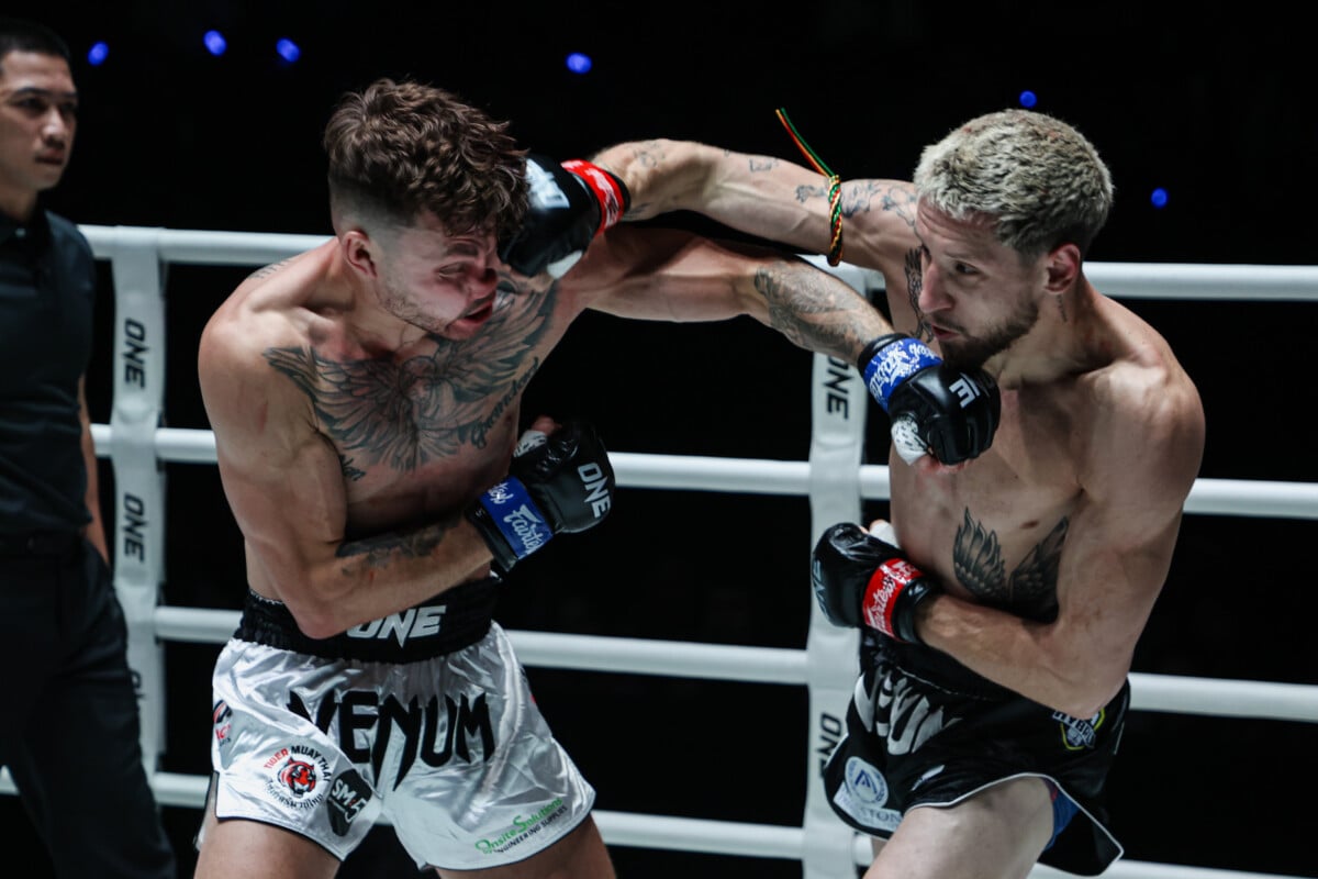 Luke Lessei fires an overhand right on Charlie Guest at ONE Fight Night 48