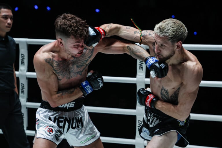 Luke Lessei fires an overhand right on Charlie Guest at ONE Fight Night 48