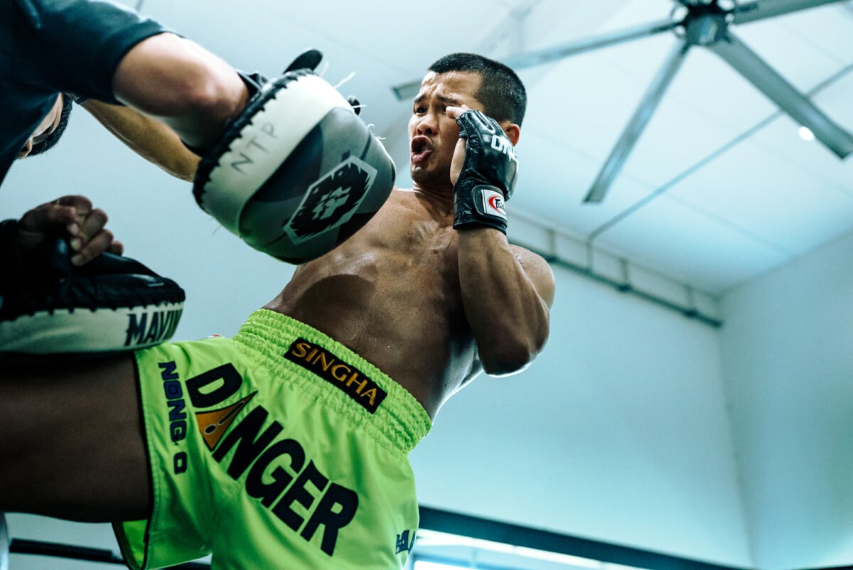 Nong O Hama fires a knee on his training partner at The Inner Circle 38 Open Workout