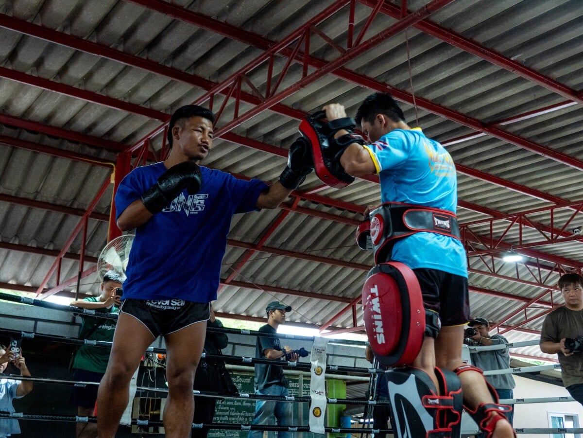 Rodtang Jitmuangnon displays his trademark intensity during a training demonstration.