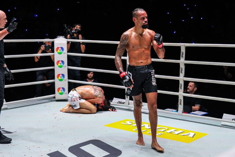 Regian Eersel knocking down George Jarvis at The Inner Circle 33.