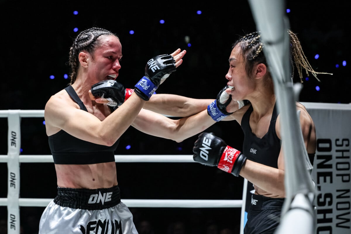 Yu Yau Pui connects with a solid right on Marie McManamon at ONE Fight Night 48