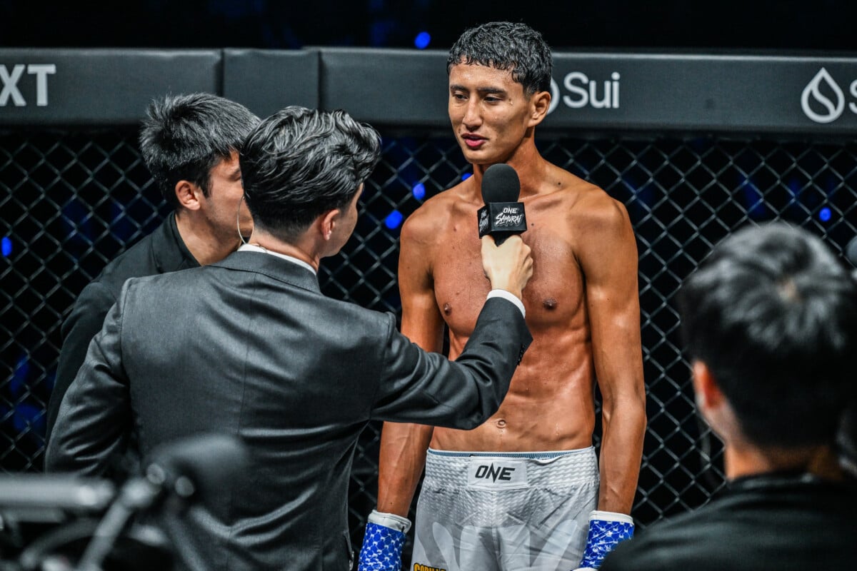 Nabil Anane gives a post-fight speech after beating Yuki Yoza at ONE SAMURAI 4.