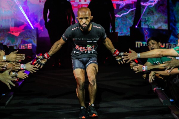 American martial arts superstar Demetrious Johnson walks down the ramp in the Mall Of Asia Arena