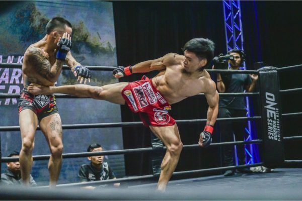 Team Lakay's Lito Adiwang lands a wushu side kick on Anthony Do at ONE Warrior Series 7