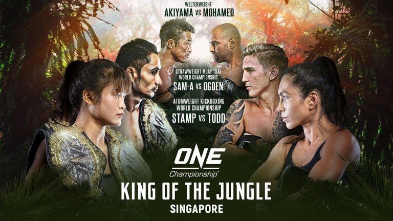 The poster for ONE: KING OF THE JUNGLE featuring Stamp Fairtex, Janet Todd, and Sam-A Gaiyanghadao.