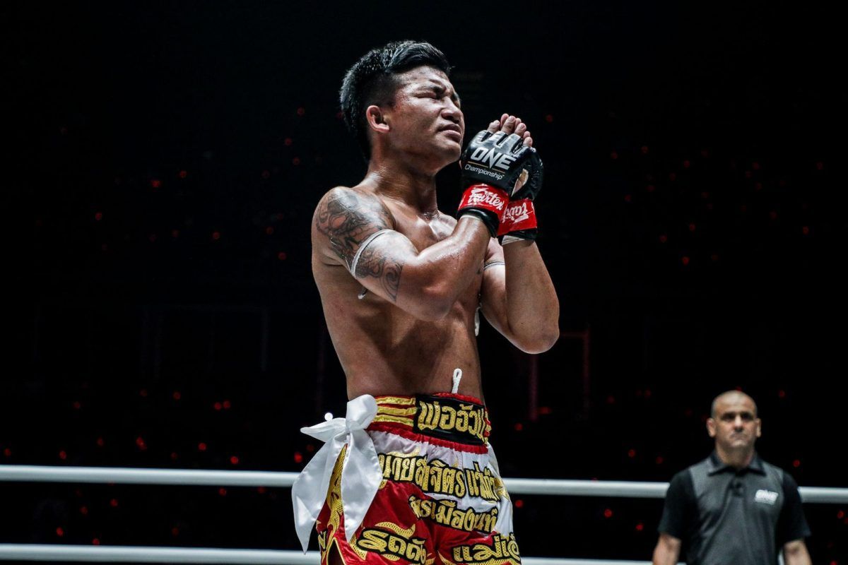 ONE Flyweight Muay Thai World Champion Rodtang Jitmuangnon prays following his win over Jonathan Haggerty