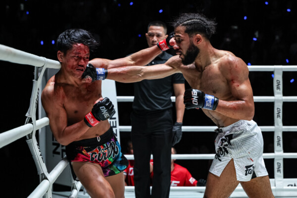 Adam Benwarwar lands a stiff right on Kongklai Sor Sommai at ONE Friday Fights 162.