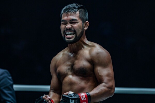 Rodlek PK.Saenchaimuaythaigym celebrates his victory over Andrew Miller at ONE: DAWN OF HEROES.