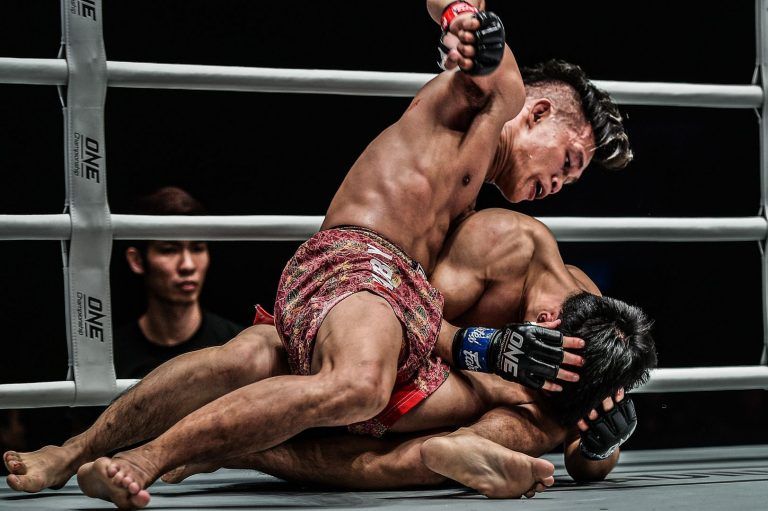 Indonesian mixed martial artist Adrian Mattheis unloads his ground and pound strikes