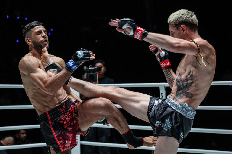 Muay Thai fighter Luke Lessei kicks Mohamed Younes Rabah