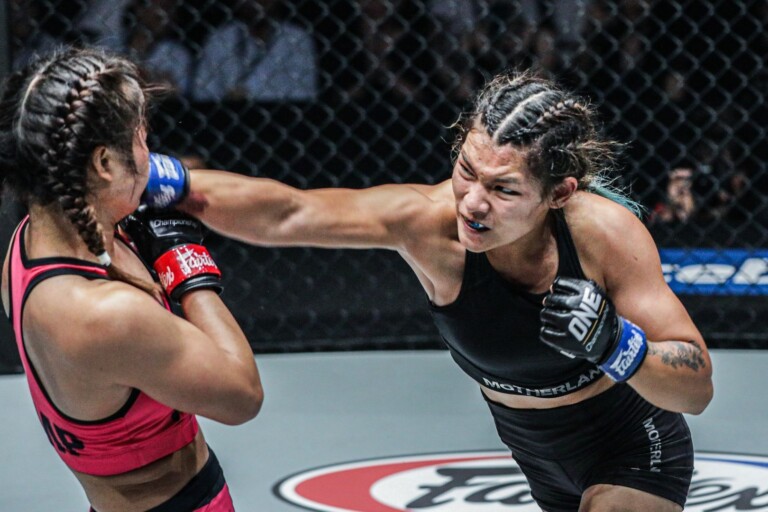 Indian knockout artist Asha Roka connects with a cross on Stamp Fairtex