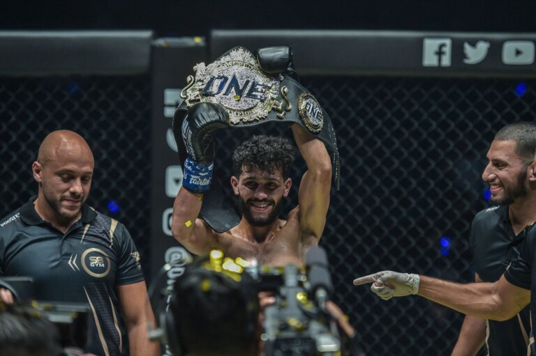 Ilias Ennahachi is crowned the ONE Flyweight Kickboxing World Champion in Bangkok, Thailand