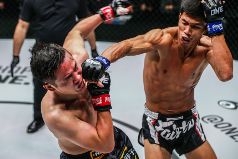 Ferrari Fairtex lands a hook on Han Zi Hao at ONE 161
