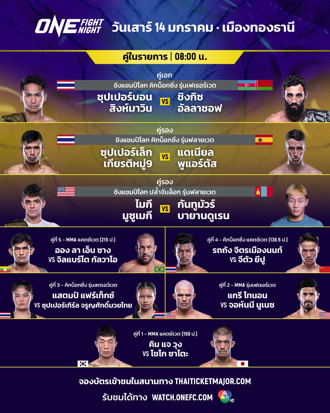 วิธีรับชมศึก ONE FIGHT NIGHT 6: ซุปเปอร์บอน vs ชิงกิซ - ONE