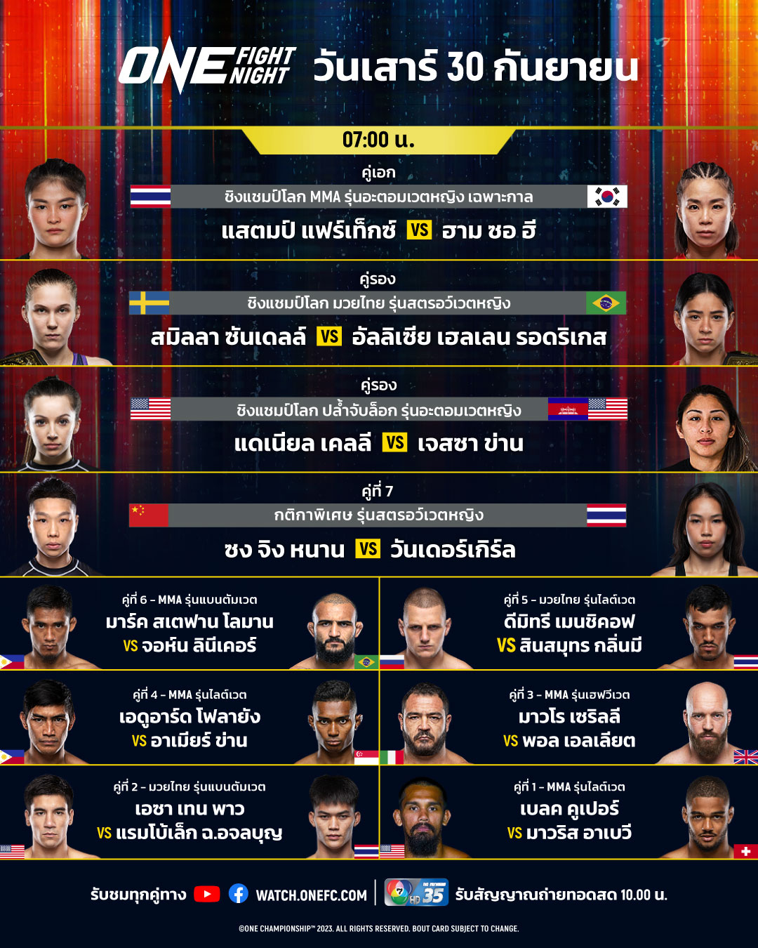 “แสตมป์” นำทัพ 4 นักสู้ไทย ลุยศึก ONE Fight Night 14 เดิมพันเข็มขัด MMA