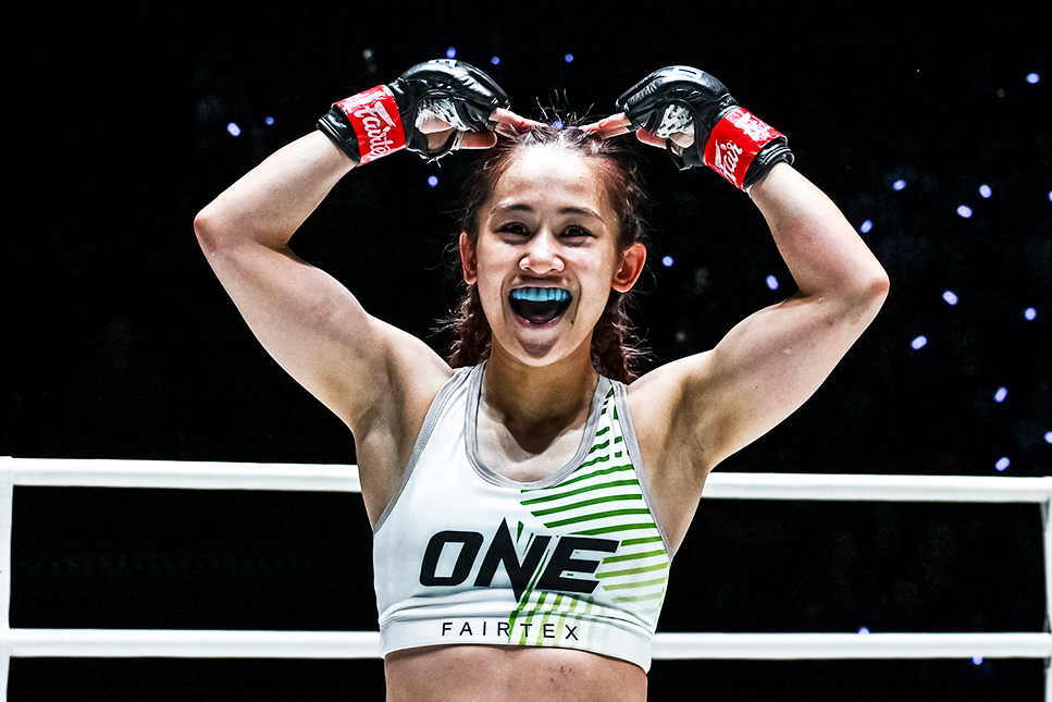 อิสไลย์ เอริกา โบโมกาว แสดงความดีใจหลังคว้าชัยชนะในศึก ONE ลุมพินี 134