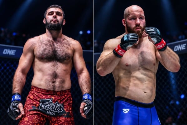 Split screen of heavyweight MMA fighters Shamil Erdogan and Paul Elliott