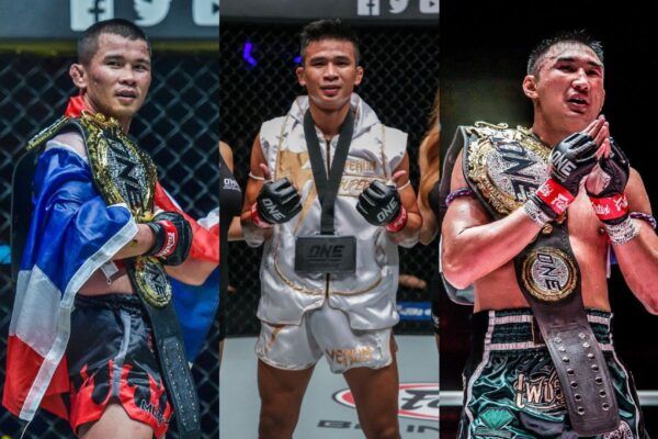 Muay Thai fighters Nong-O Gaiyanghadao, Superlek Kiatmoo9, and Petchmorakot Petchyindee Academy