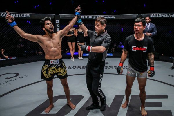 Indian Mixed martial artist Himanshu Kaushik celebrates his win
