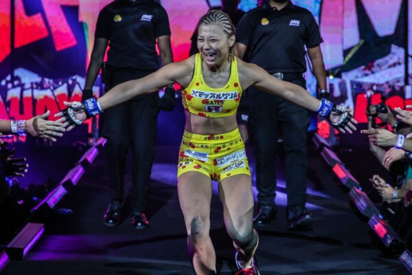 Japan's Ayaka Miura makes her way to the ring inside the Mall Of Asia Arena