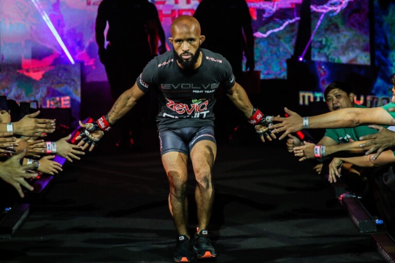 American martial arts superstar Demetrious Johnson walks down the ramp in the Mall Of Asia Arena