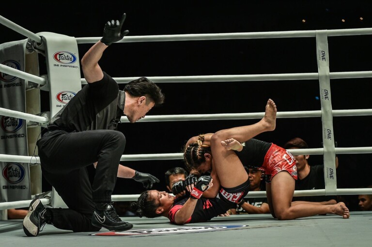 Jihin Radzuan submits Jomary Torrest with a triangle choke