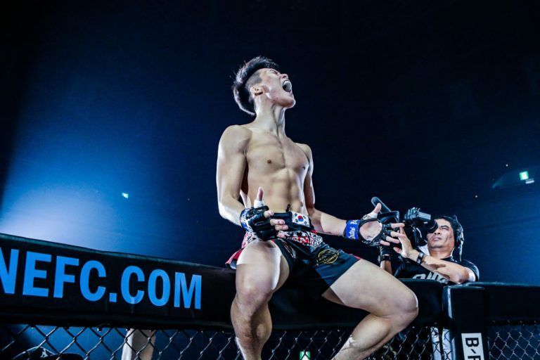 Kwon Won Il celebrates his KO win against defeats Sunoto at ONE: CENTURY