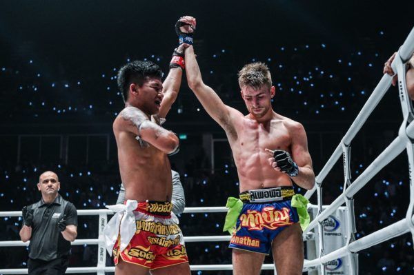 Rodtang Jitmuangnon and Jonathan Haggerty show their respect at at ONE A NEW TOMORROW