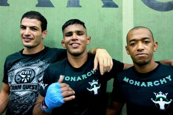 Monarchy MMA owner Samir Mrabet, mma star Agilan Thani, and coach Bruno Barbosa