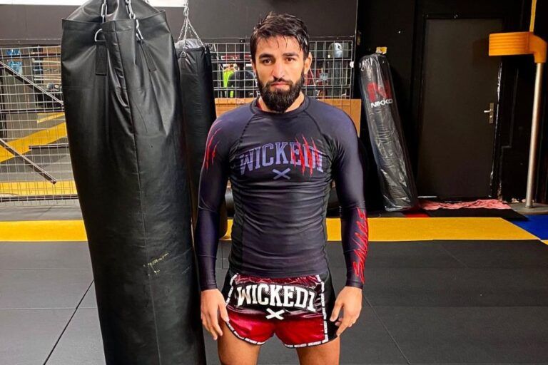 Three-time Kickboxing World Champion Marat Grigorian trains on the heavybag