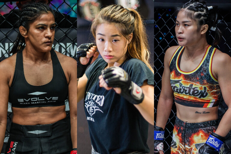 Atomweight MMA fighters Ritu Phogat, Angela Lee, and Stamp Fairtex