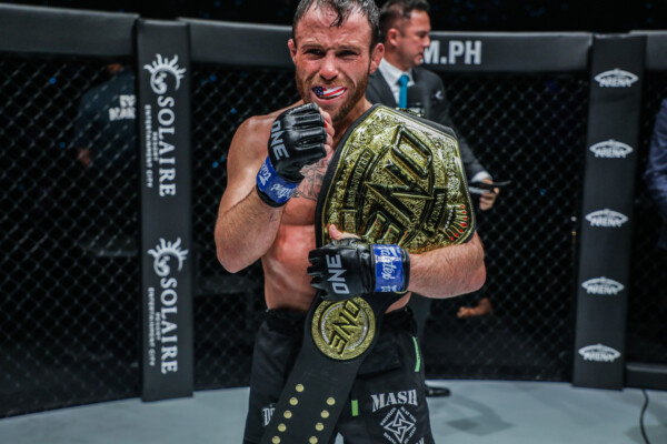 Jarred Brooks after winnign title against Joshua Pacio at ONE 164